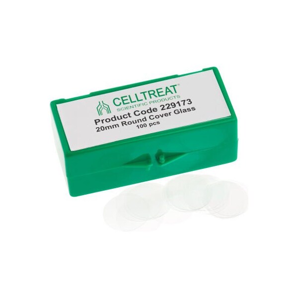 Celltreat Scientific Products CELLTREAT 20mm Round Cover Glass, Fits 12 Well Plate, Sterile, 100/PK 229173 - main